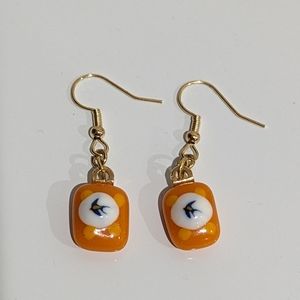 Artisan Handmade orange glass bird Baltimore Orioles animal print earrings